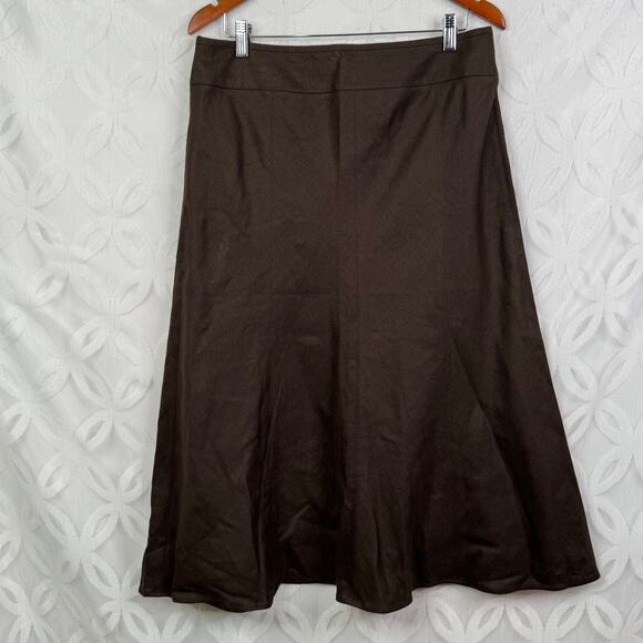 Talbots Petite 100% Pure Irish Linen Chocolate Brown A-Line Midi Skirt Sz 12 NWT - Picture 1 of 13